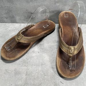 Olukai Haiku Ella Women's Thongs Sandals‎ Size 10 Gold Leather Brown Flipflop